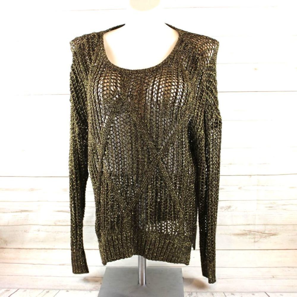 Buffalo XL sweater brown gold metallic open knit